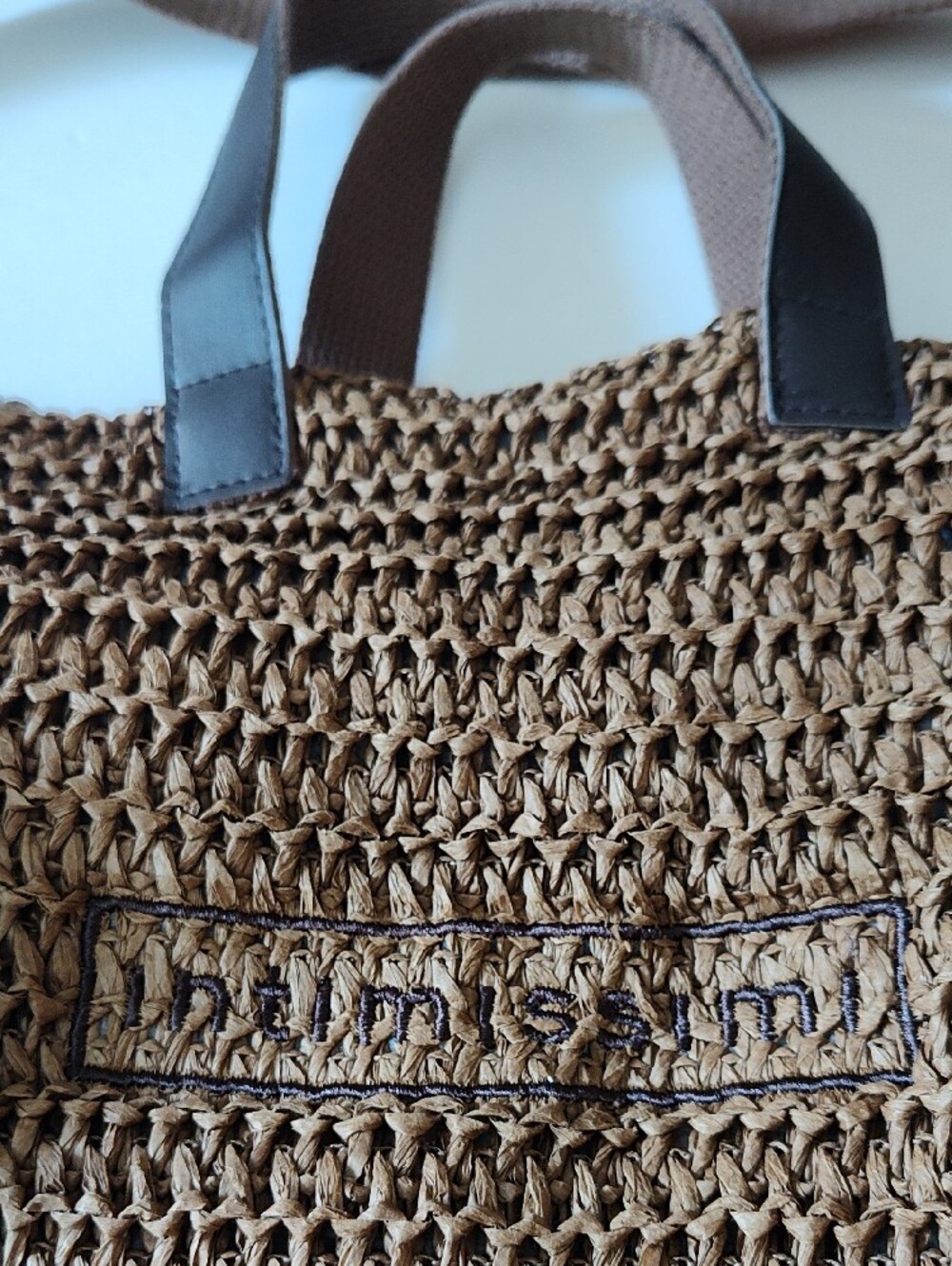 INTIMISSIMI Brown Raffia Woven Large Beach Tote Bag Adjustable Strap - Picture 2 of 7